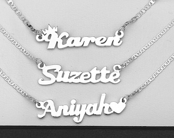 Collar con colgante pequeño, plata de ley 925, cadena marinera, acabado pulido, personalizable con cualquier nombre.