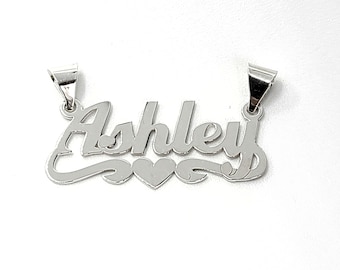 Ashley Mirror Finish Name Necklace: Solid 925 Sterling Silver, Figaro Chain, Script Pendant