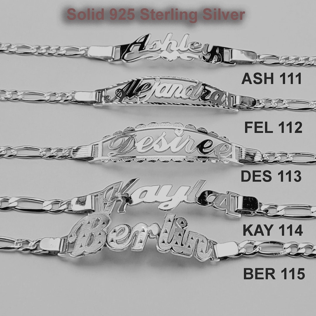 925 Sterling Silver Custom Name ID Bracelet: Figaro Chain