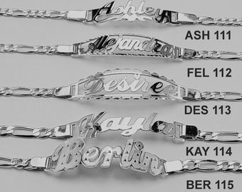 Pulsera de plata de ley con nombre: Cadena Figaro, diseño personalizado