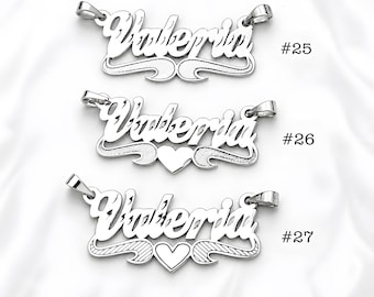 Personalized Sterling Silver Name Necklace with Heart - Engraved Nameplate Pendant, Diamond Cut Finish'
