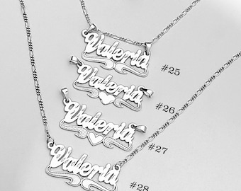 Collar personalizado de plata de ley con nombre y corazón - Colgante con placa grabada, solo disponible el colgante.