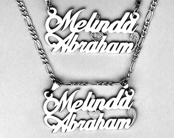 Couple  Names, Sterling Silver Double Name Necklace: Personalized Two Name Pendant, Plata 825.