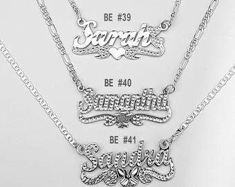 Collar con placa de identificación personalizada, acabado con cuentas, plata de ley 925 personalizada, cadena rolo sólida.