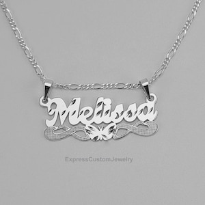 Engraved Sterling Silver Nameplate Necklace: Mirror Finish Script Pendant,Butterfly Pendant