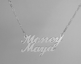 Collar con dos nombres, plata de ley 925, colgante personalizado con nombre, placa de identificación sólida en cursiva, joyería para parejas