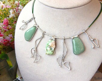 Pierre chrysoprase collier floraux bijoux aventurine collier riche/Pierre bijoux cornaline Amulette/artistique Noël cadeaux femme/Witrazka