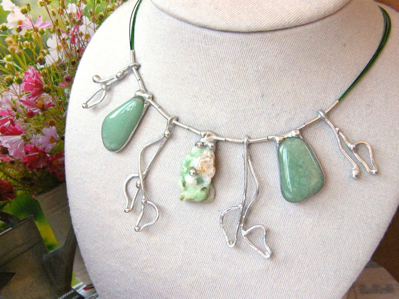 Chrysoprase stone necklace aventurine leaf jewelry Statement necklace stone jewelry aventurine amulet/artistic gift women/Witrazka image 1
