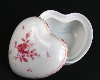 Caja contenedora de porcelana ataúd corazón porcelana vintage/caja de joyería corazón/patrón de flores floral/colección para coleccionista/regalo del día de San Valentín