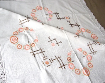 Vintege nappe broderie handmade dentelles/motif floral broderie fleurs nappe carrée/collection retro