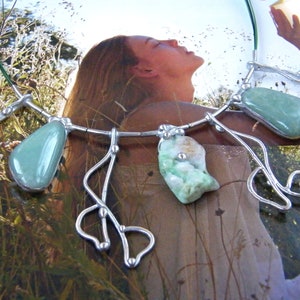 Chrysoprase stone necklace aventurine leaf jewelry Statement necklace stone jewelry aventurine amulet/artistic gift women/Witrazka image 2