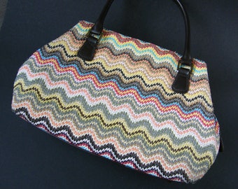 Vintage Handbag women bag retro colorful handbag plaited zigzag stripes, women's fashion accessory gift