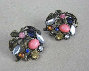 Vintage Flower Earrings/Big Earrings/Floral Jewelry Vintage/Retro Style/Floral jewelry/Christmas gift for her/woman gift/Witrazka