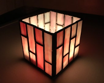 Geometrischer Kerzenhalter modern/Kerzenhalter Glasmalerei Laterne Art-Deco-Stil Rosa Dekor romantisch/Weihnachts Geschenk/Witrazka