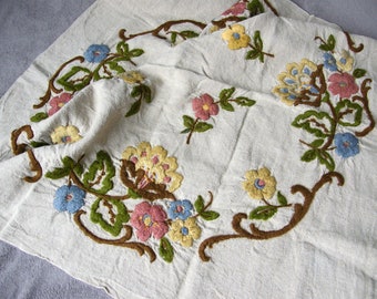 Vintege folk scarf flowers, canvas ethnic linen scarf boho style Frida, tablecloth flowers pattern decoration folk floral pattern