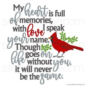 Religion #25 : My Heart is Full of Memories Cardinal Verse... 3 Hoop Sizes Inc.Embroidery Design