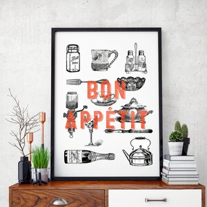 Bon Appétit Vintage Kitchen Print: Retro Diner Art (Digital Print)