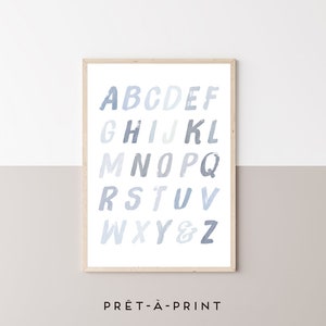 ABC Print, Blue and Gray Nursery Colors, Alphabet Poster Printable Wall Art, ABC Printable, Modern Baby Room, Boho Nursery Art, Digital File