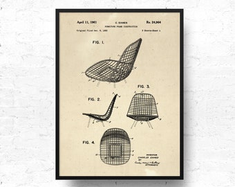 Eames Chair Patent Print, Modern Blueprint Print, Charles Eames Design, Minimal Print, Printable Wall Art, vintage Print - DIGITAL PRINT-