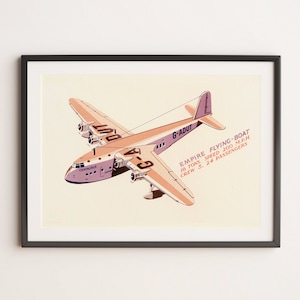 Vintage Empire Flying-Boat Illustration: Aircraft Art Print (Digital Print)