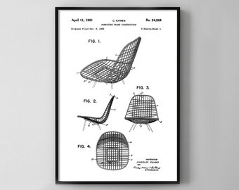 Eames Wire DKR Chair Patent Print, Eames Chair Blueprint, Blueprint Art, Charles Eames Chair, Office Decor, Vintage Chair Art -DIGITAL PRINT