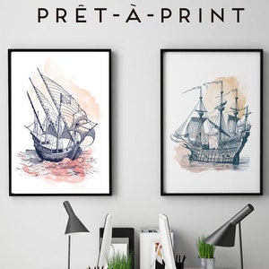 Nautical Ship Watercolor Print Set: Sea Home Decor (Instant Download)