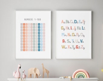 Rainbow Numbers 1-100 Poster, ABC Print, Set of 2 Prints, Education Learning Poster, Montessori Nursery, Homeschool Decor -Digital File