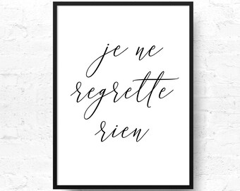 Je Ne Regrette Rien Impresión: Tipografía de cita francesa (impresión digital)
