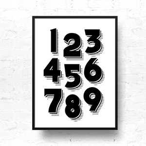 Numbers print, Numbers printable wall art, Black and White Print, Typographic Print, 123 prints, Minimalist Art - DIGITAL PRINT-