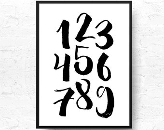 Numbers print, Numbers printable wall art, Black and White Print, Typographic Print, 123 prints, Minimalist Art - DIGITAL PRINT-