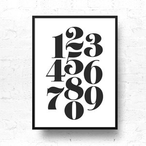 Numbers print, Numbers printable wall art, Black and White Print, Typographic Print, 123 prints, Minimalist Art - DIGITAL PRINT-