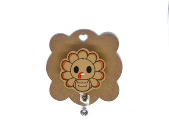 Badge Reel, Retractable badge reel, ID holder, Interchangeable badge reel, Thanksgiving badge reel, Turkey, Fall Feltie, Turkey feltie