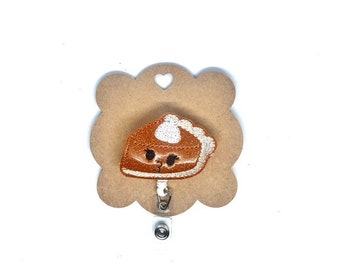 Badge Reel, Retractable badge reel, ID holder, Interchangeable badge reel, Thanksgiving badge reel, Pumpkin Pie badge, Pumpkin pie feltie