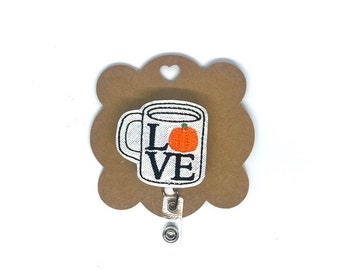 Badge Reel, Retractable badge reel, ID holder, Interchangeable badge reel, Thanksgiving badge reel, Love mug badge, Holiday badge