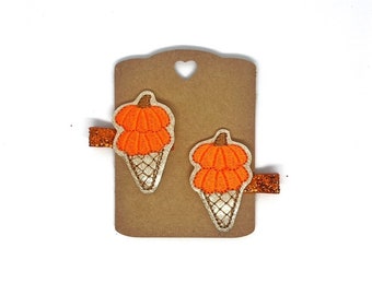 Pumpkin Hair Clip. Pumpkin Icecream Cone. Pumpkin Felties. Glitter Hair Clip. Halloween Hair Clips. Thanksgiving Hair Clip. Felt Hair Clip