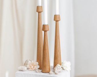 Set of 3 Handturned Minimalist Wood Candlestick, Candle holder, Scandinavian Decorations, Modern Slow design, Hygge Simple, Hostess Gift
