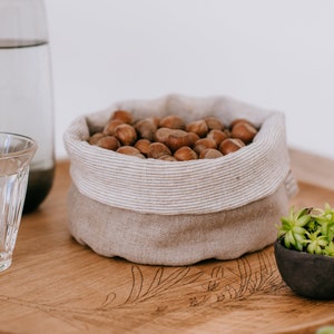 Linen basket bag, food basket bag, kitchen storage bag, reusable food bag, cloth loaf bag, plastic free grocery bags, food organization