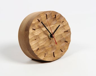 Sculpted Dunes Oak Wood Table Clock | Nature-Inspired Artistry and Serenity | Handcrafted Timepiece for Bedside, Desk, or Mantel