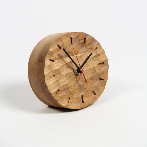 Sculpted Dunes Oak Wood Table Clock | Nature-Inspired Artistry and Serenity | Handcrafted Timepiece for Bedside, Desk, or Mantel