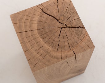 Taburete de bloque de madera de roble macizo hecho a mano: mesa auxiliar rústica