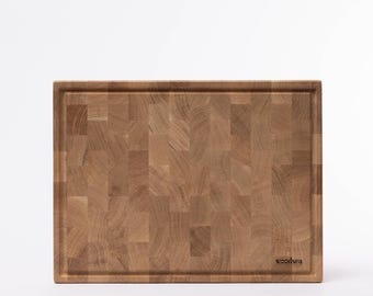 Premium End-Grain Oak Board – Medium Butcher Block, Handmade Wooden Chopping Board, Heavy-Duty Kitchen Board for Meal Prep & Carving