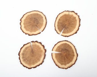 Posavasos de madera de roble: rodajas de madera rústica, juego de 4
