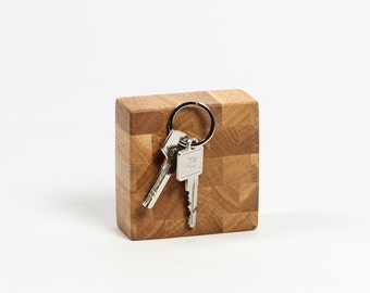 Wall Mounted Magnetic Key Holder Made from End Grain Oak or Walnut