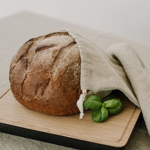 Drawstring linen bread bag, linen kitchen storage bag, bread baking gift, reusable farmhouse bread, bag cloth, loaf bags for bagels