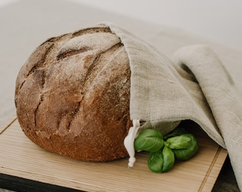 Sac à pain en lin à cordon de serrage, sac de rangement de cuisine en lin, cadeau de cuisson du pain, pain de ferme réutilisable, tissu de sac, sacs à pain pour bagels