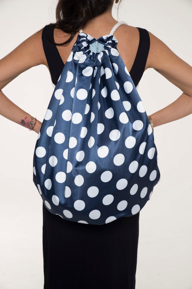 Womens Backpack, Shoulder Backpack, Large Bag, Travel Backpack, Printed Bag, Backpack Bag, School Backpack, Polka Dots Bag, Two tone image 3