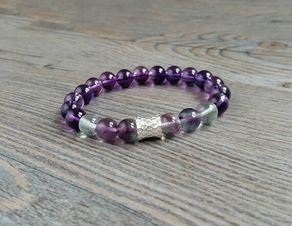 Handmade Amethyst and woven sterling silver bracelet Gemstone bracelet Amethyst bangle Vintage Silver bangle