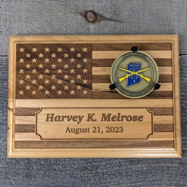 5 x 7 Alder Wood Personalized Challenge Coin Holder Plaque