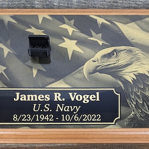 5 x 7 Cherry Personalized Military Funeral Memorial Plaque - Holds Spent Casing from Funeral Volley