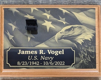 5 x 7 Cherry Personalized Military Funeral Memorial Plaque - Holds Spent Casing from Funeral Volley
